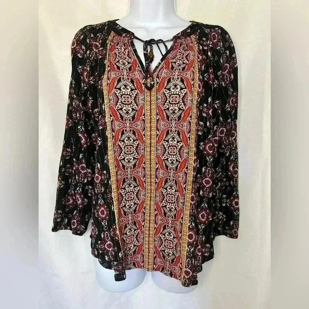 Mason & Belle Boho Paisley Top/Blouse, size Small, Red/Black/Multi Prairie Girl
